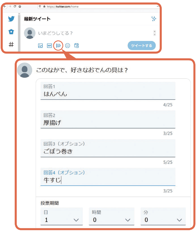 図表2：ツイッターのアンケート作成機能