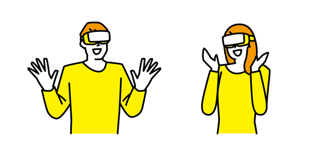 VR用のゴーグルをつけている男女のイラスト画像