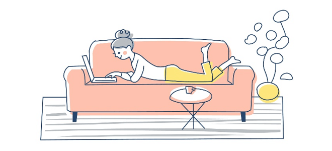 ネットを使用している女性のイメージイラスト画像