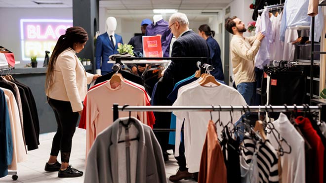 衣料品店にて服を見ている人たちのイメージ画像