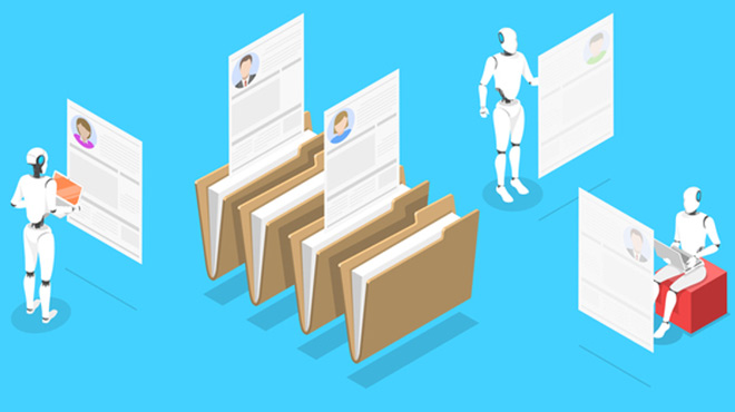 ロボットがリストを作成しているイラスト画像