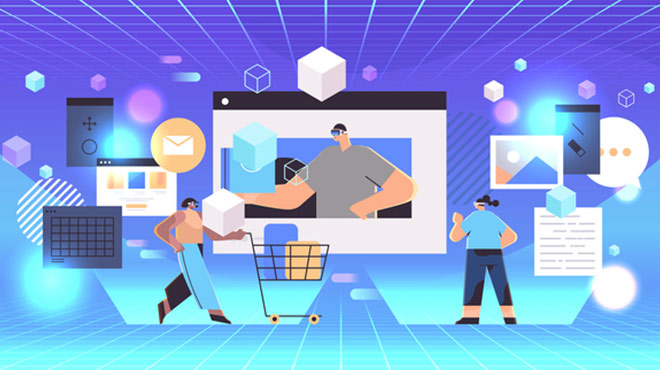 バーチャル空間でのショッピングのイラストイメージ画像