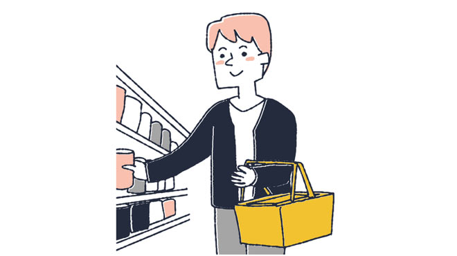 若い男性が買い物をしているイラストイメージ画像