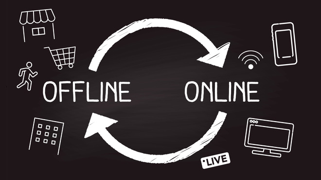 オンラインとオフラインのイラストイメージ画像