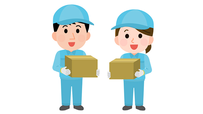 段ボールを持った男女のイラスト画像