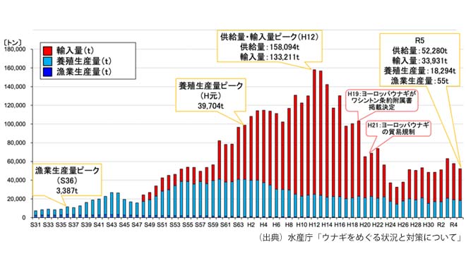 ウナギの供給量の推移のイメージ画像