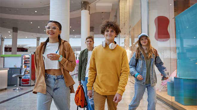 楽しそうに歩く4人の人物のイメージ画像