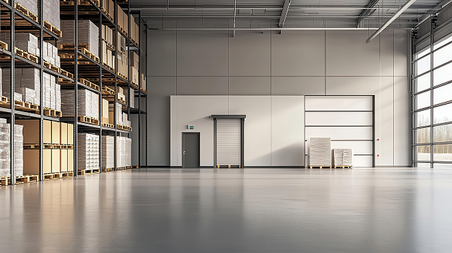 ラックが並ぶ倉庫エリアの内観