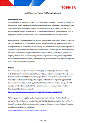 Anti-Slavery and Human Trafficking Statement（英国現法声明）