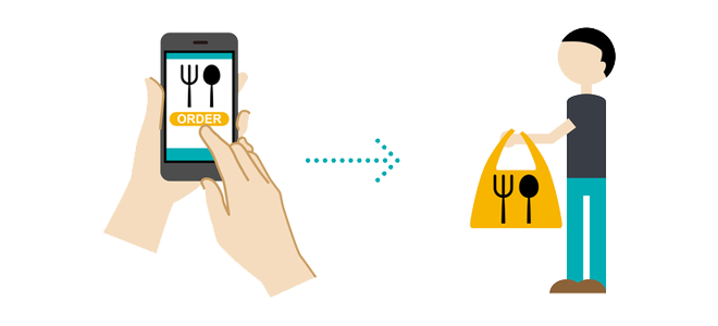 スマホでオーダーして商品を簡単に受け取れるイメージイラスト画像