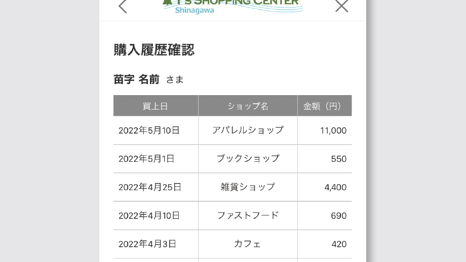 購入履歴確認画面イメージ