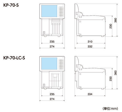 KP-70-SとKP-70-LC-Sの外形寸法画像