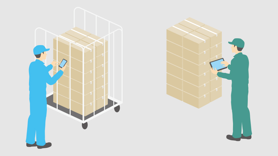 スマホやタブレットで荷物を管理するイラストイメージ