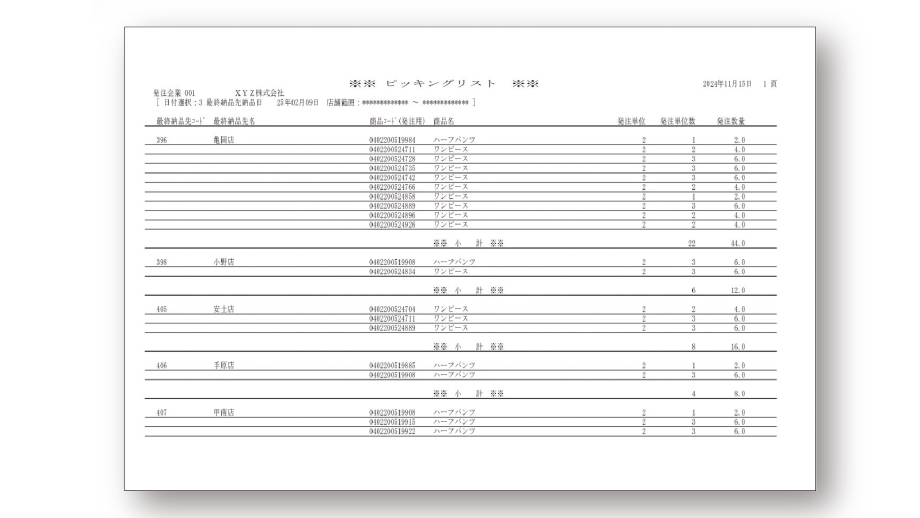 ピッキングリストのイメージ画像