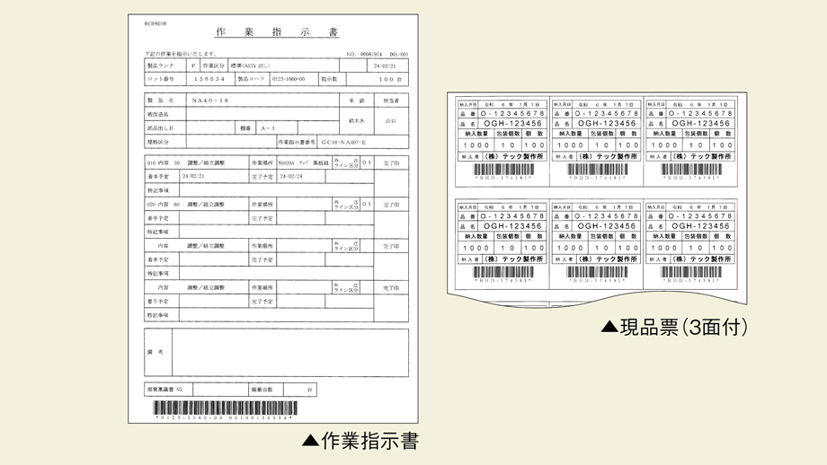 作業指示書と現品票のイメージ画像
