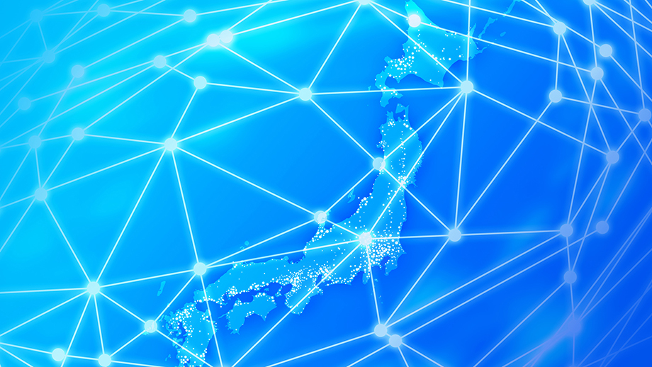 日本地図とネットワークに関連するビジュアル