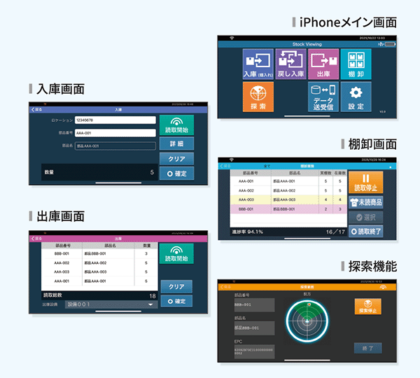 ⼊出庫や棚卸し画面のイメージ画像