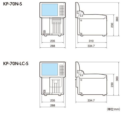 KP-70N-SとKP-70N-LC-Sの外形寸法画像