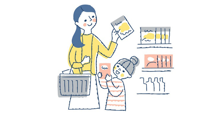 買い物をする親子のイメージイラスト
