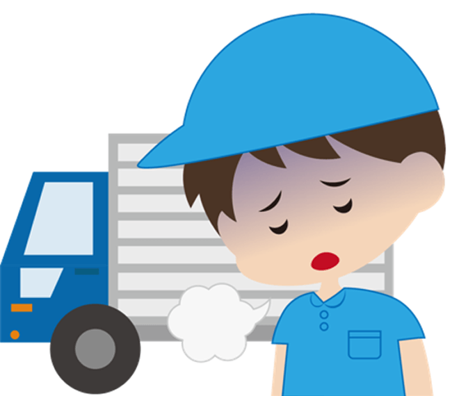 トラックとため息をついている男性のイラスト画像