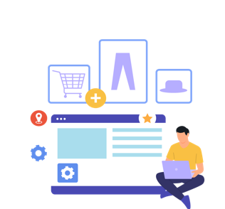 男性がパソコンでショッピングをしているイラスト画像