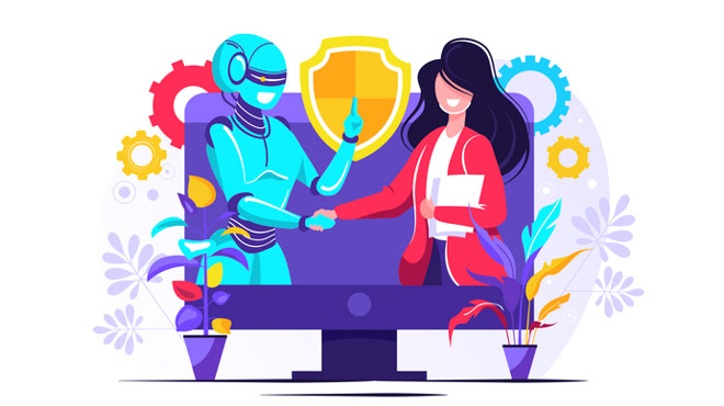 AIと人がつながっていることを表しているイラスト画像