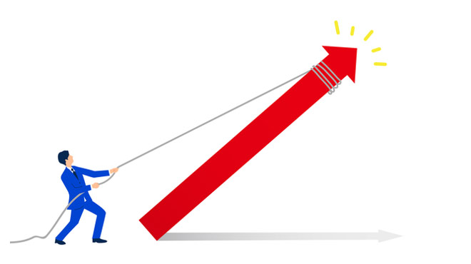 矢印を引っ張っている男性のイラスト画像