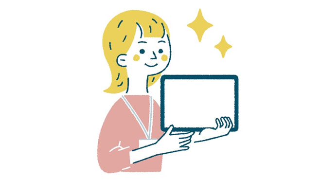 女性がデジタルデバイスを持っているイラスト画像