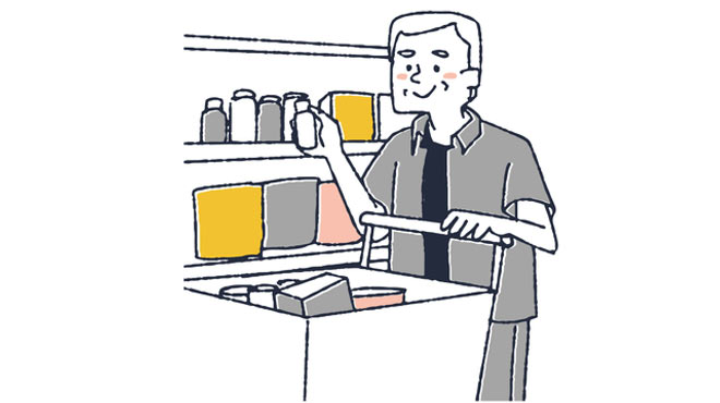 年配の男性が買い物をしているイラストイメージ画像