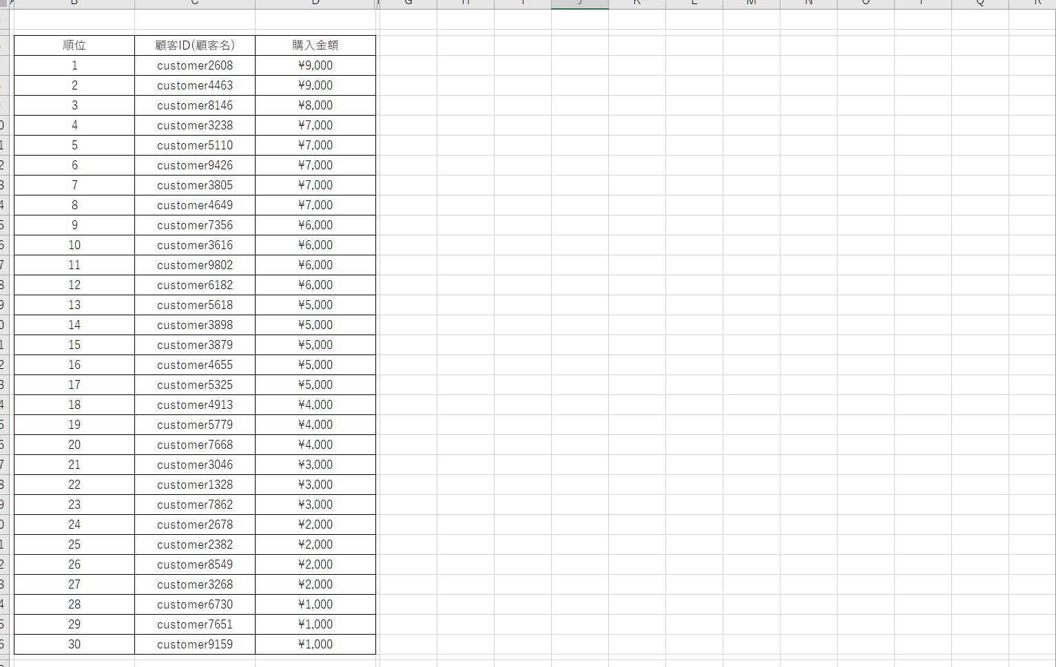 エクセルのスクリーンショット