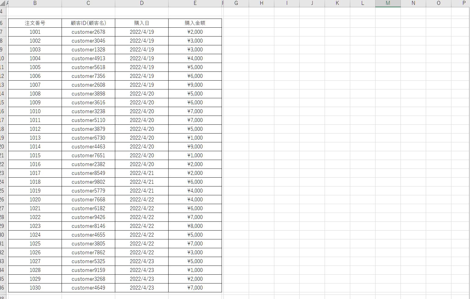 エクセルのスクリーンショット