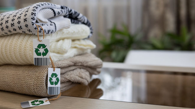 リサイクルマークタグが付いている衣料品のイメージ画像