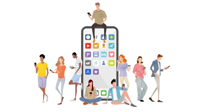 人々がアプリを利用しているイラストイメージ画像