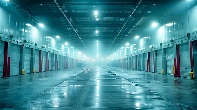 温度管理された冷凍倉庫の内観