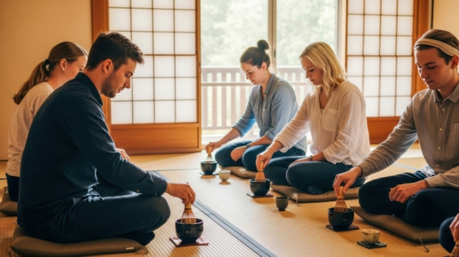茶道体験を楽しむ観光客のイメージ画像