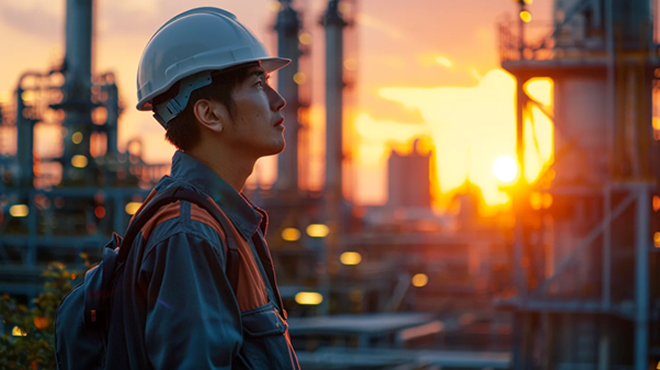 定時退勤する製造現場の従業員