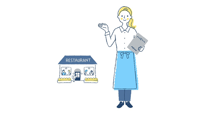 メニュー表を持った店員のイメージ画像