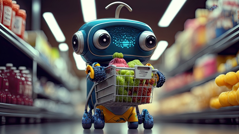 ロボットが買い物をしている画像