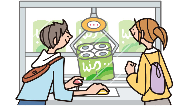 クレーンゲームでトイレットペーパーを取ろうとしている人のイラスト