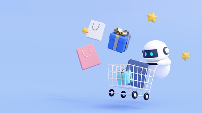 ショッピングカートを押すロボットのイメージ画像